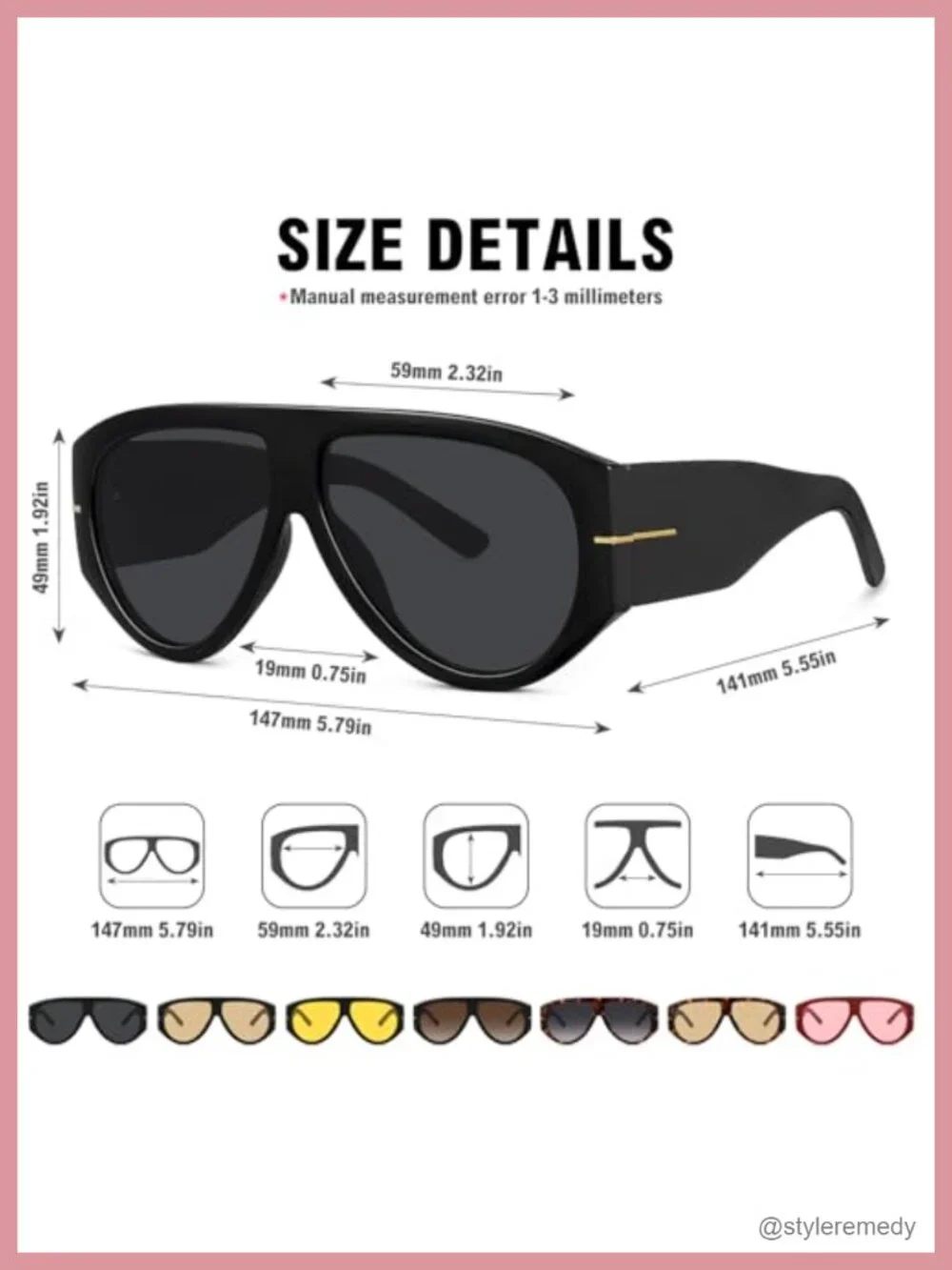 Oversized Aviator Sunglasses for Women Trendy Wide Frame Shades UV400